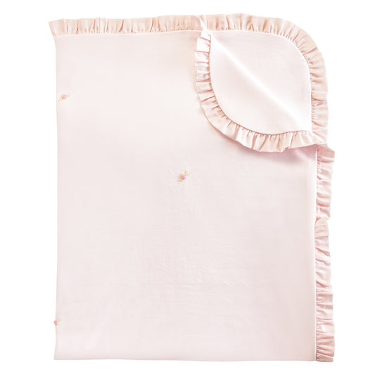 Pink Ruffle Receiving Blanket with Rosette Embroidery