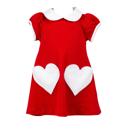 Heart Applique Short Sleeve A-Line Red Dress