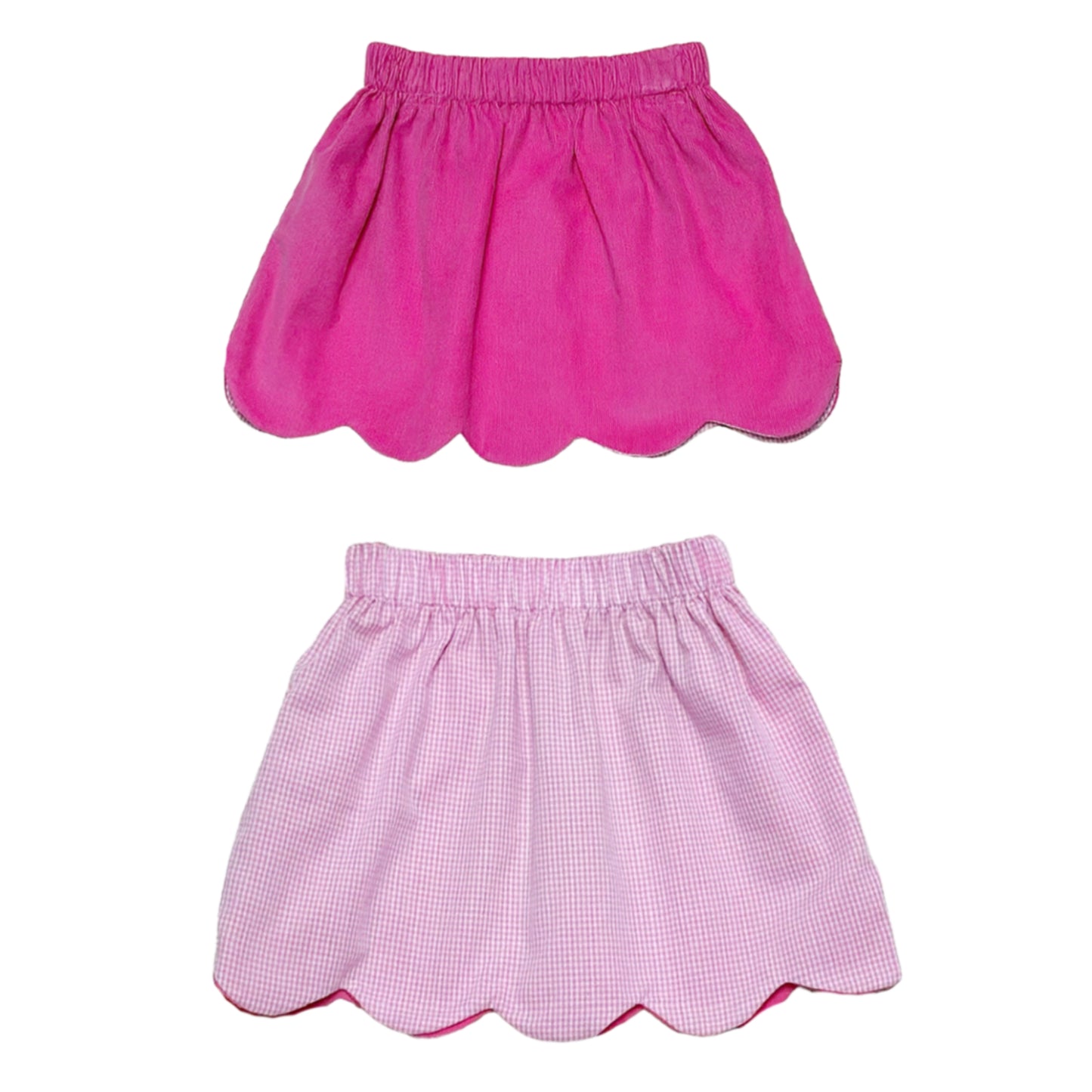 Reversible Kendall Skirt, Hot Pink Corduroy & Lt Pink Mini Gingham
