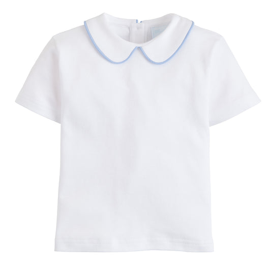 Piped Peter Pan Short Sleeve Top, Light Blue Piping