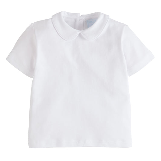 Piped Peter Pan Short Sleeve Top, White Piping