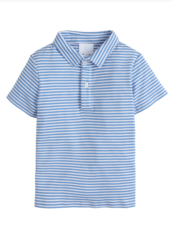 Short Sleeve Striped Polo Shirt, Regatta Blue