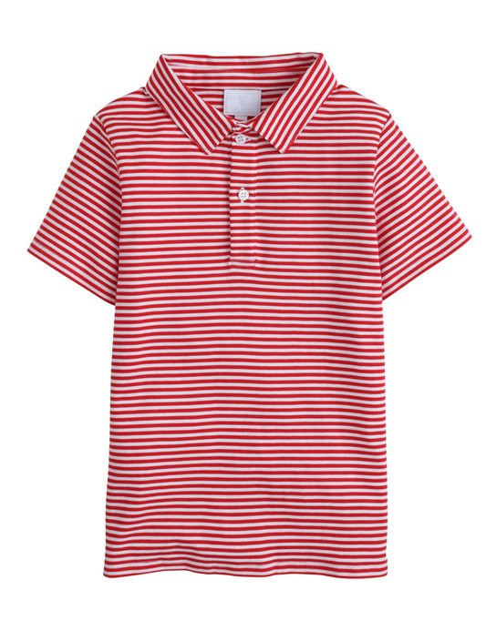 Short Sleeve Striped Polo Shirt, Red Stripe