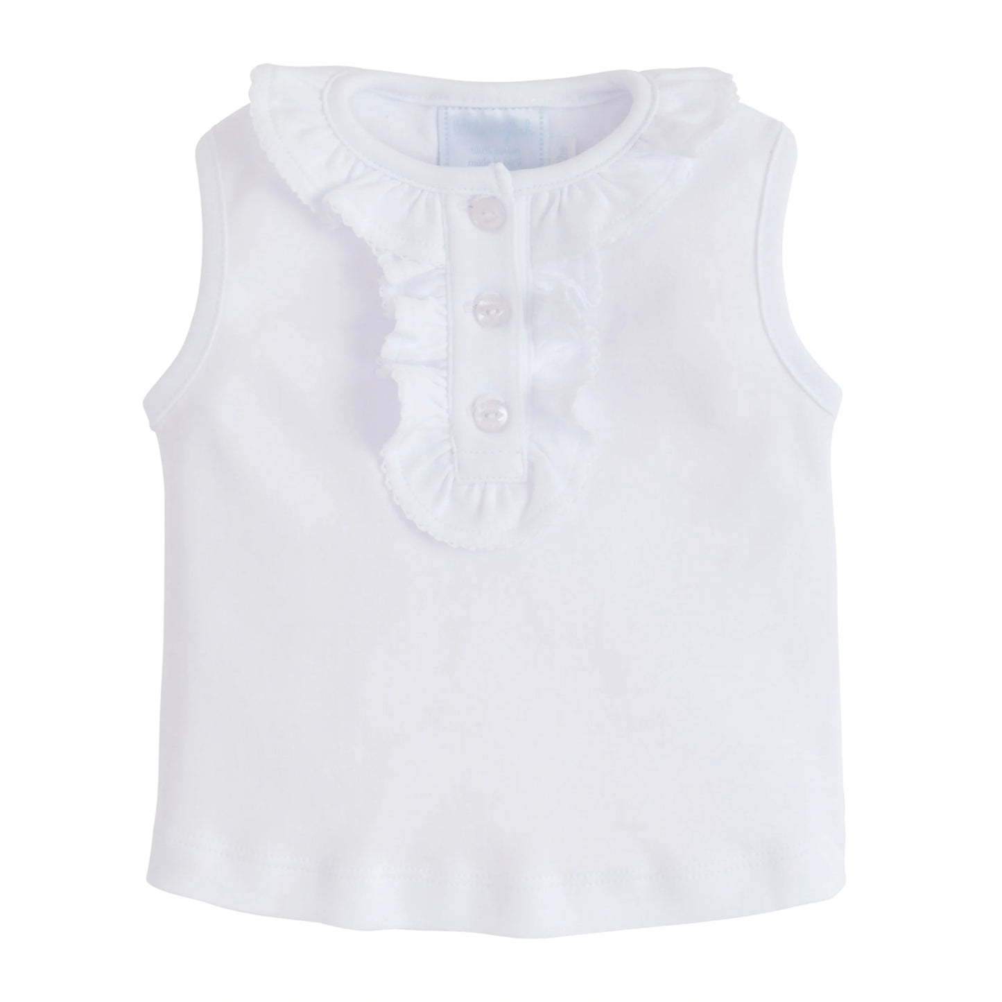 Ruffled Henley Sleeveless Top, White