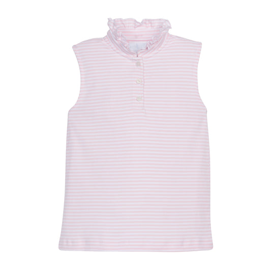 Girl's Sleeveless Hastings Polo, Light Pink Stripe