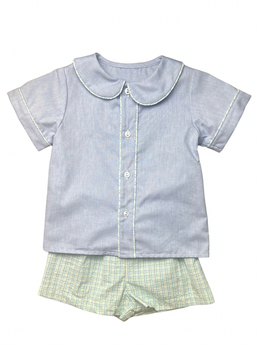 Boy Peter Seersucker Plaid Short Set