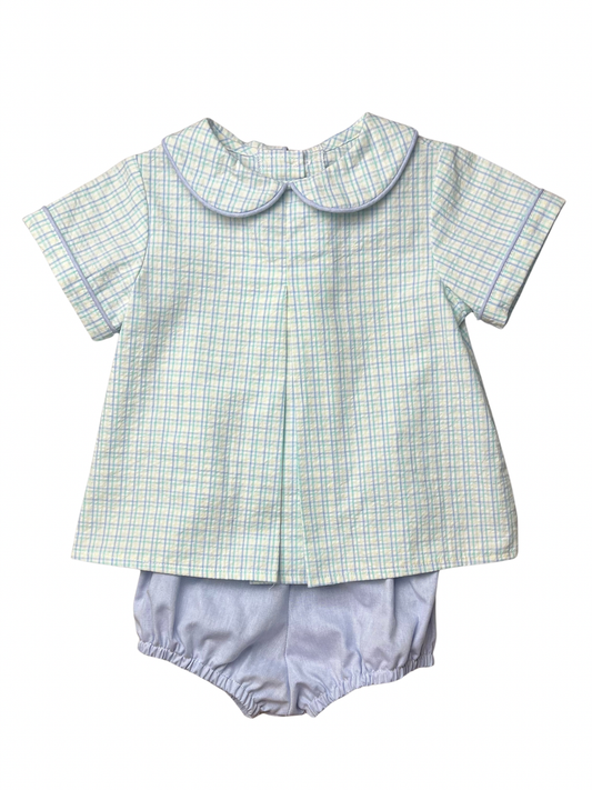 Boy Seersucker Plaid Diaper Cover Set