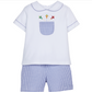 Airplanes Embroidered Blue Gingham Short Set