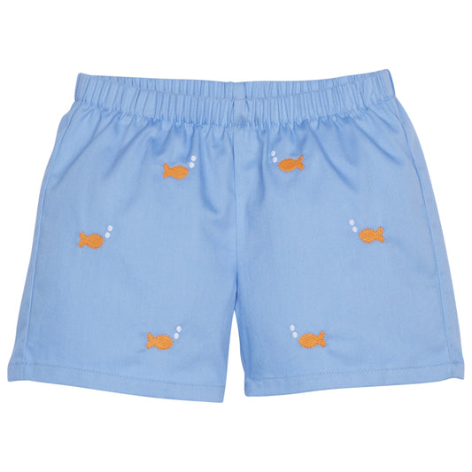 Goldfish Embroidered Basic Blue Shorts
