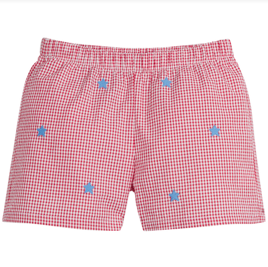 Stars Embroidered Red Gingham Basic Shorts