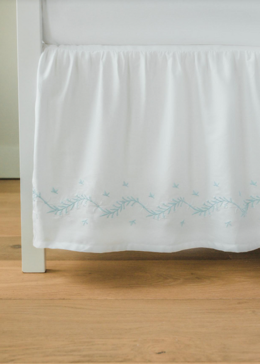 Embroidered Crib Skirt, Sky Blue