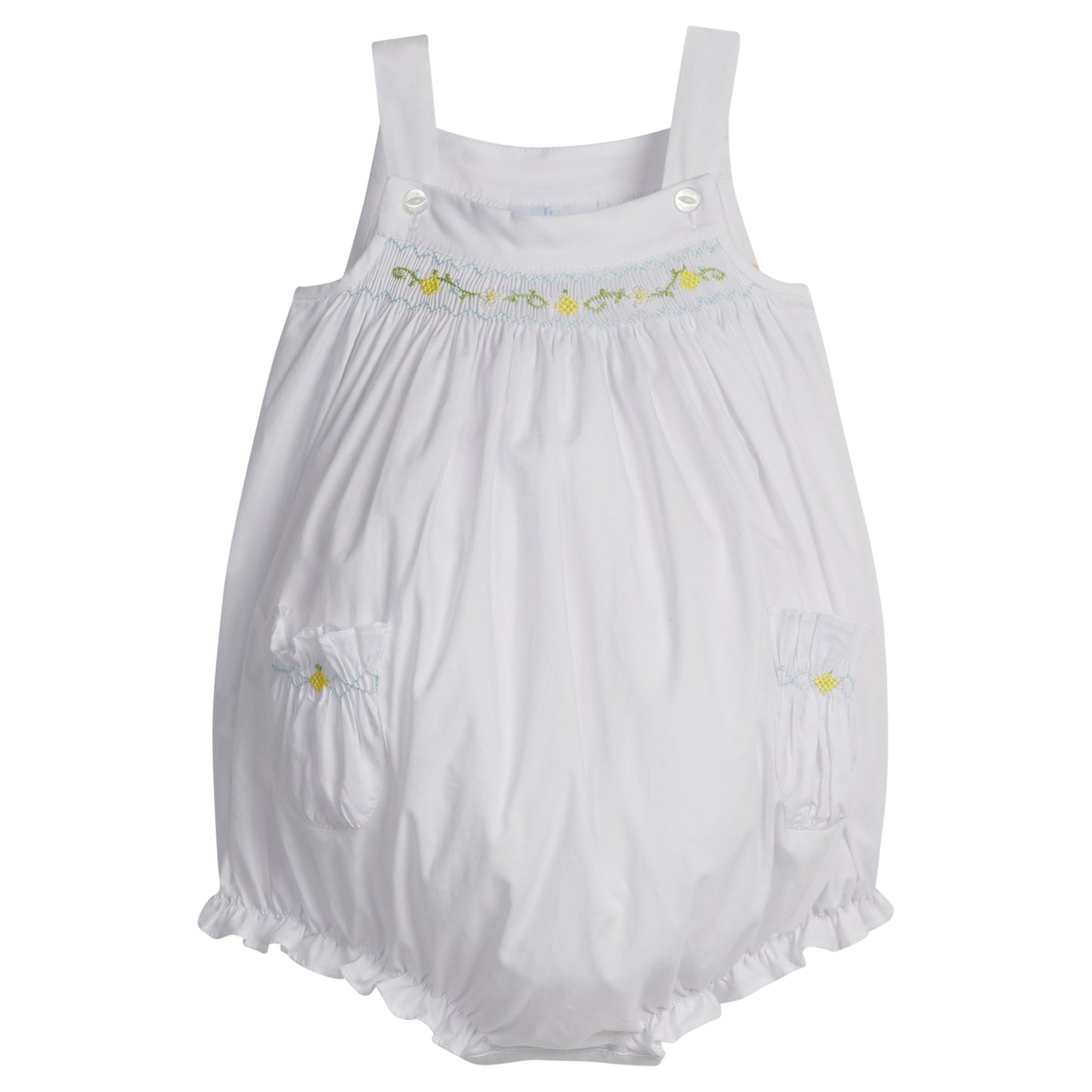 Smocked Nora White Bubble, Lemons