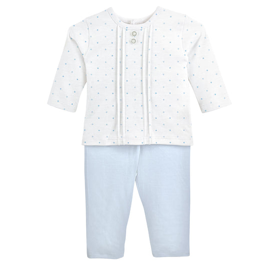 Blue Dots Printed Tee And Pant Set