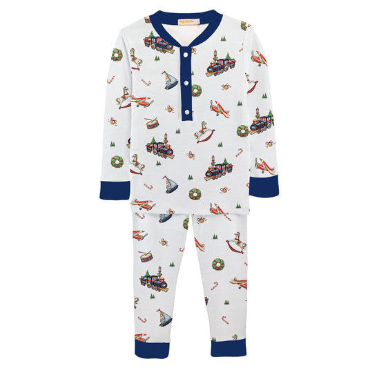 Christmas Toys Navy Trim Kid Pajama Set