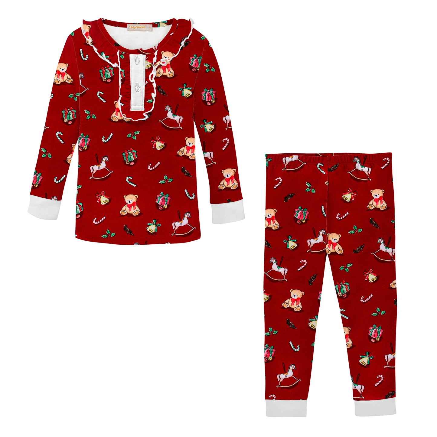 Ruffled Printed Pajamas, Joyful Christmas