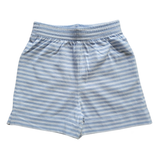 Boy Cotton Play Shorts, Sky Blue Thin Stripe