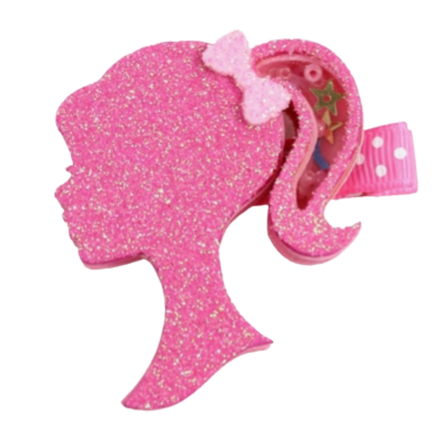 Hot Pink Silhouette Glitter Shaker Hair Clip