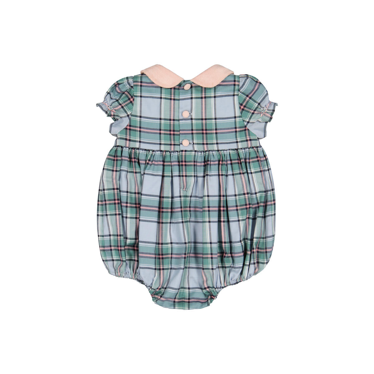 Sherazade Green & Pink Tartan Smocked Bubble