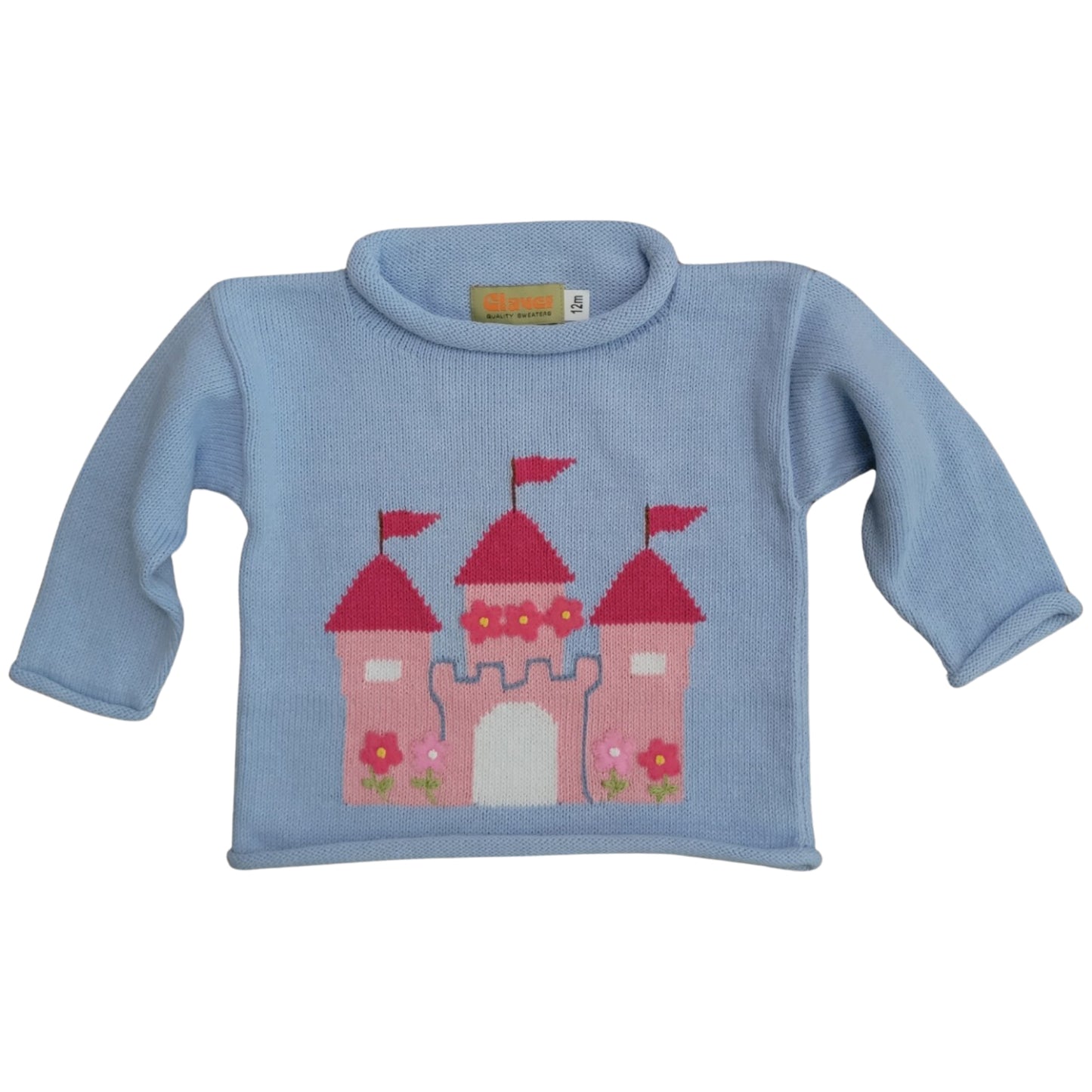 Rollneck Blue Sweater with Pink Castle