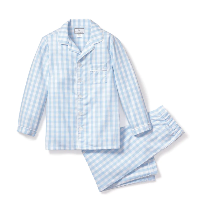 Light Blue Gingham Twill Pajama Set