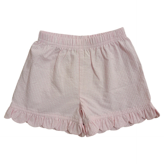 Girl's Pink Mini Check Seersucker Petal Shorts