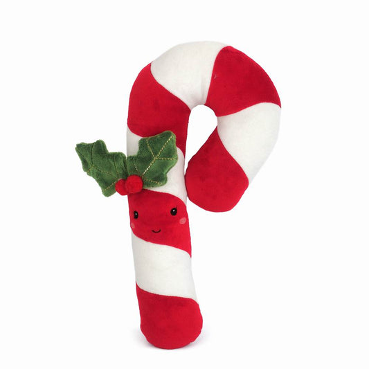 Red Velour Candy Cane with Holly Leaves