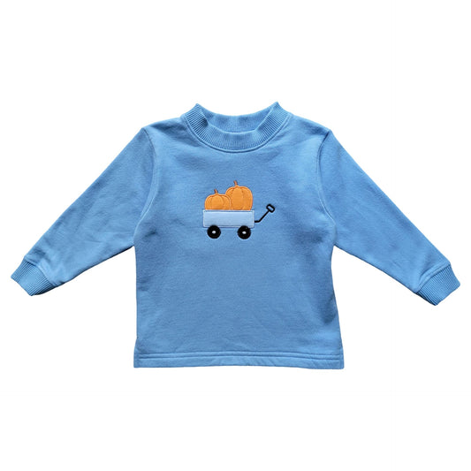 Boy's Blue Pumpkin Wagon Embroidered Sweatshirt