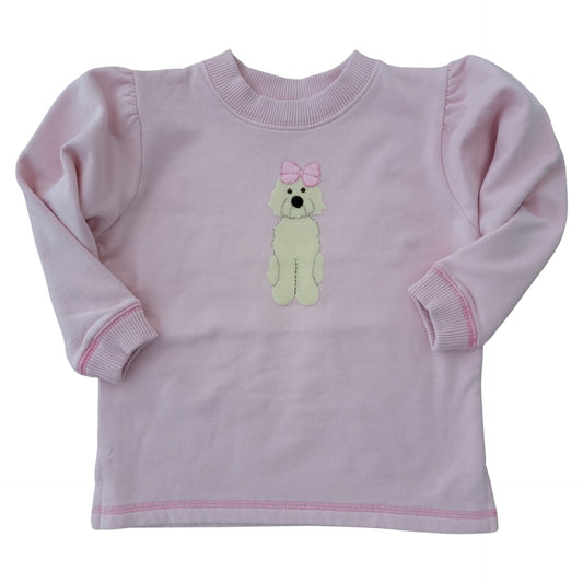 Girl's Light Pink Sweatshirt with Dog Applique
