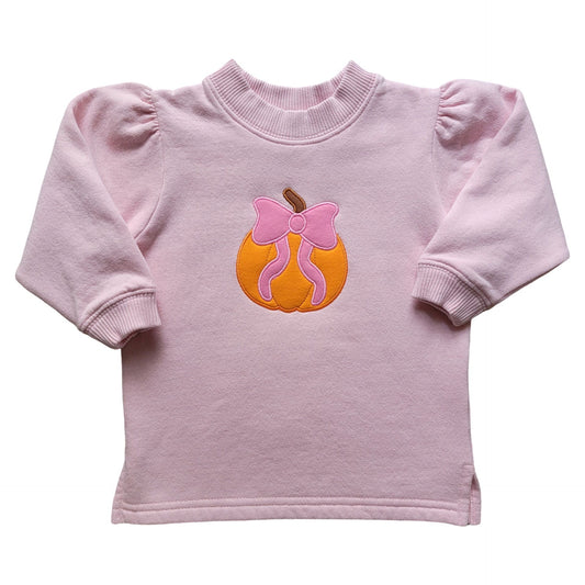 Girl's Pink Pumpkin with Bow Embroidered Sweatshirt