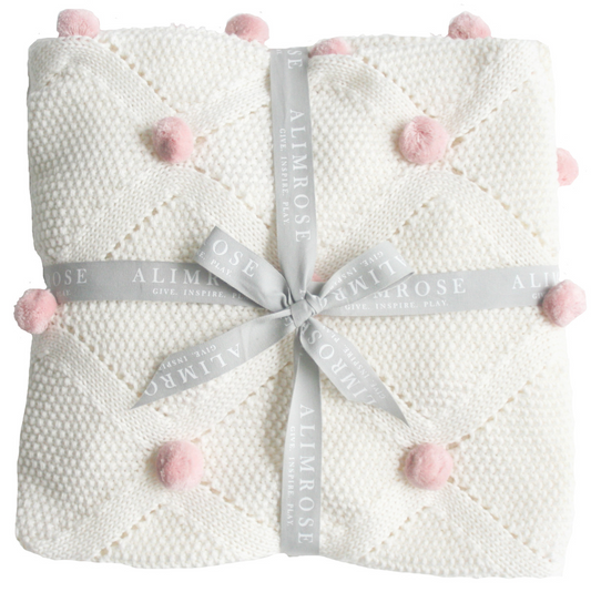 Pom Pom Baby Blanket Ivory/Petal Pink