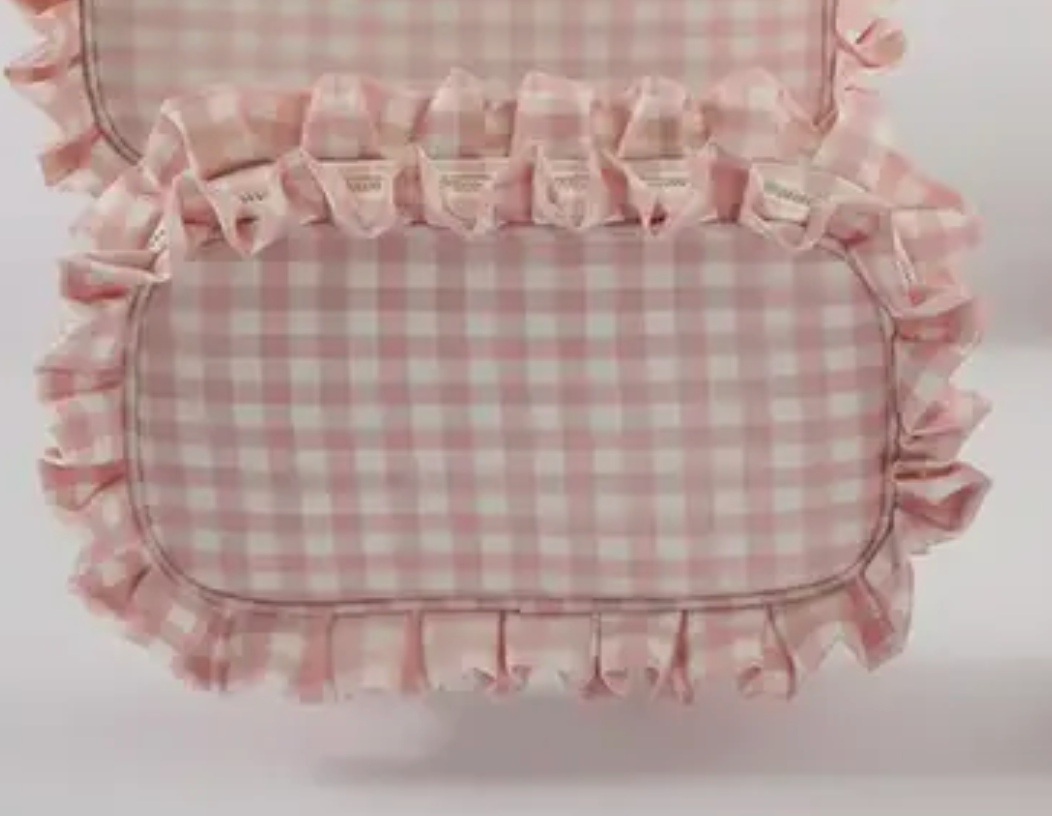 Gingham Ruffle Pouch, Pink