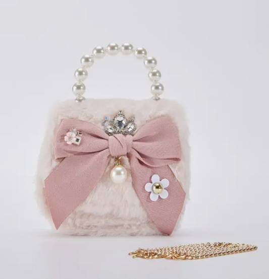 Pink Bow Furry Purse