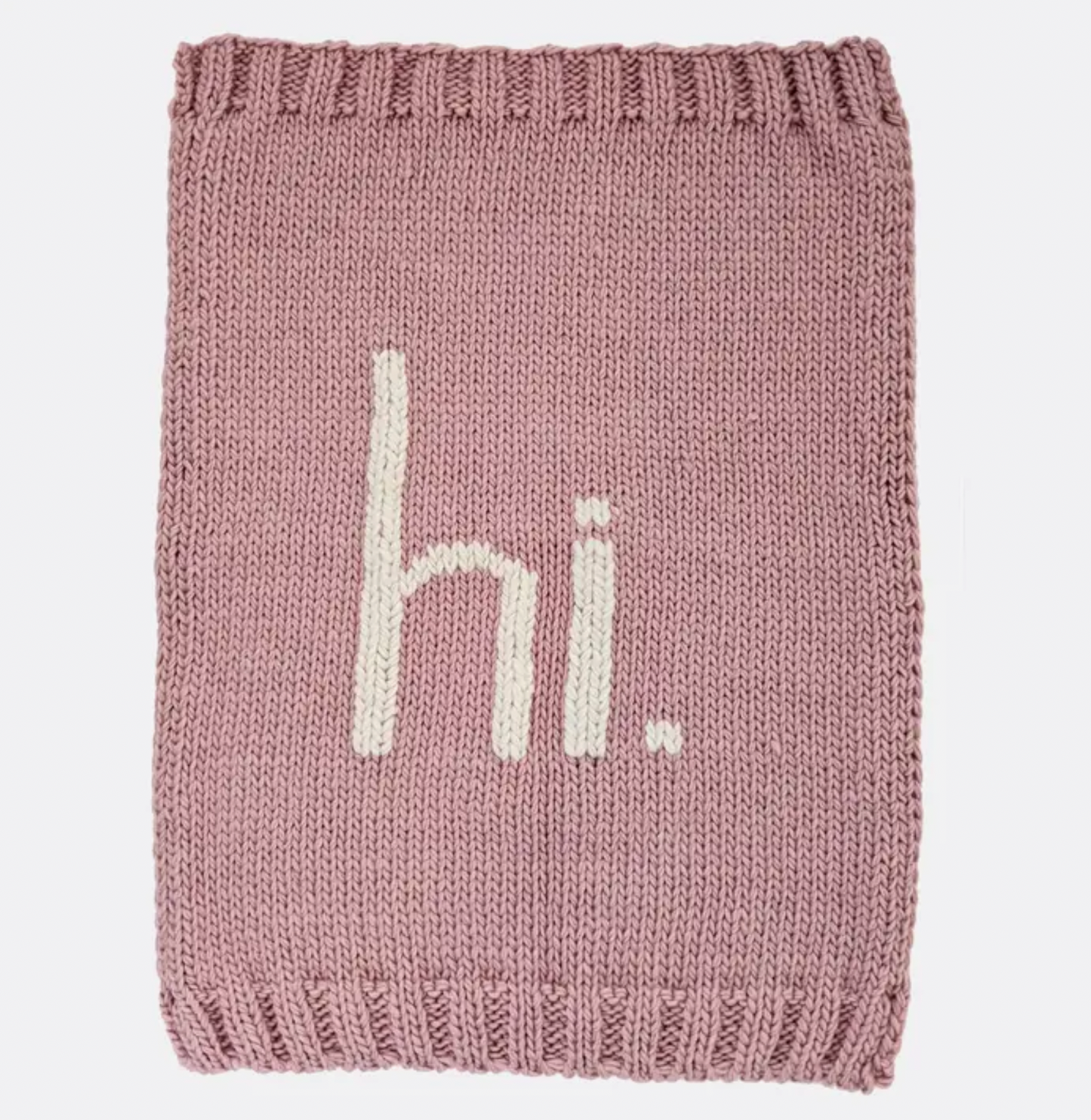 "Hi." Hand Knit Blanket, Rosy Pink