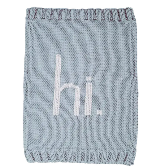 'Hi.' Hand Knit Blanket, Surf Blue