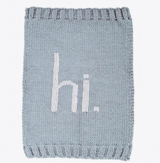 "Hi." Hand Knit Blanket, Surf Blue