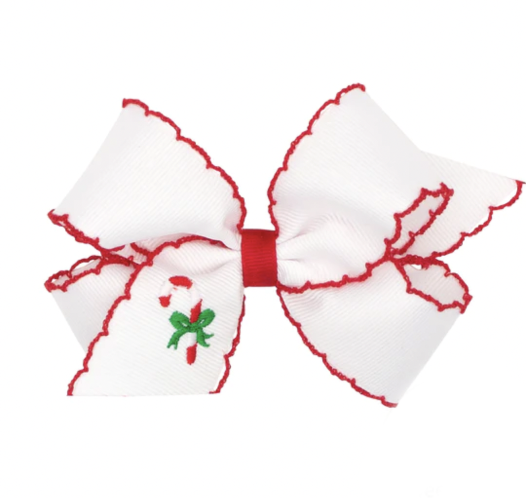 King Embroidered Candy Cane Hair Bow 2023