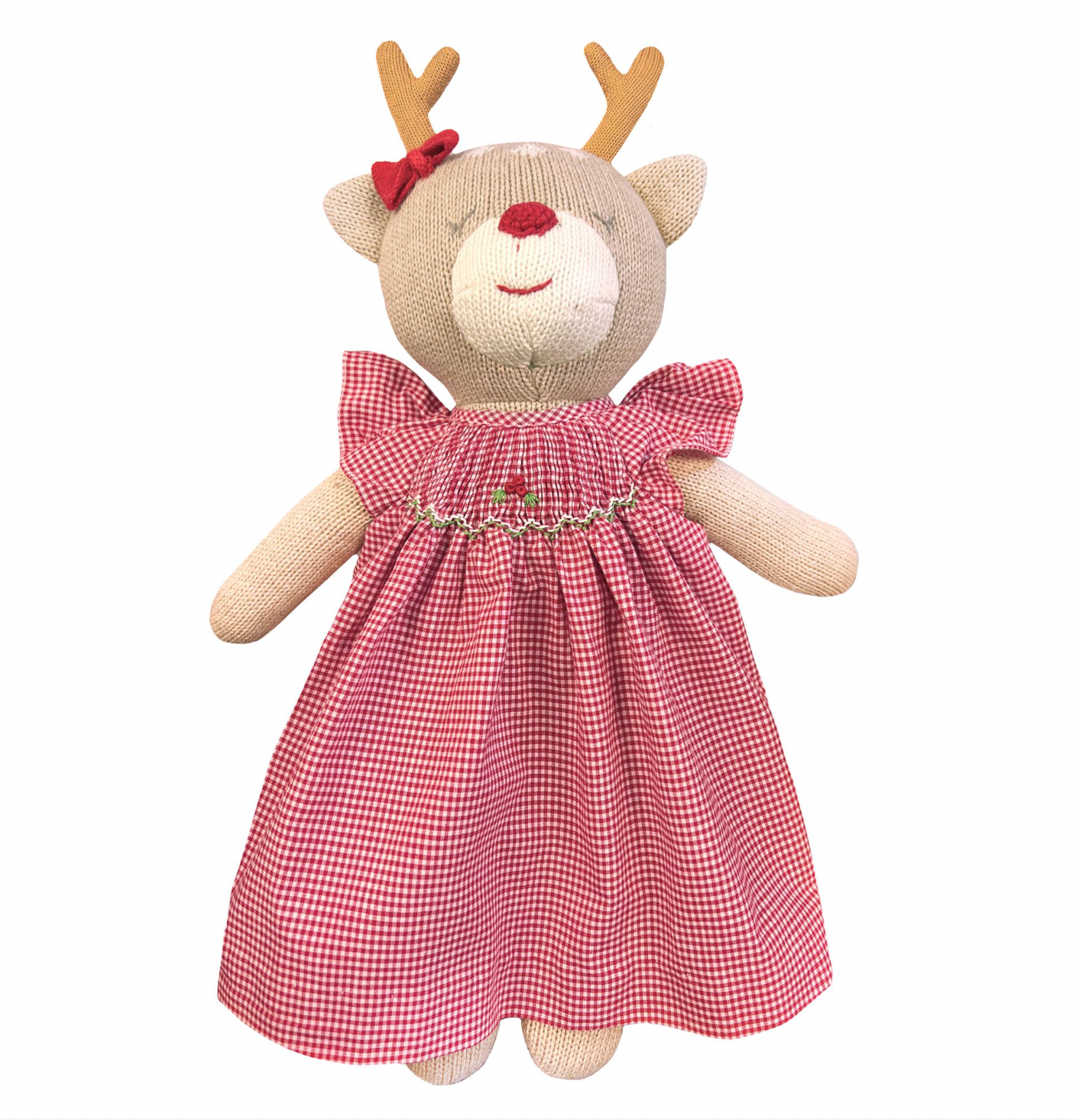 Red Girl Reindeer Doll Gingham Dress