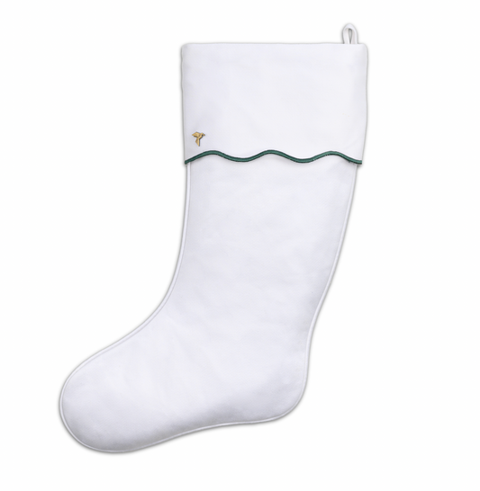 White with Green Scalloped Christmas Stocking with Cuff
