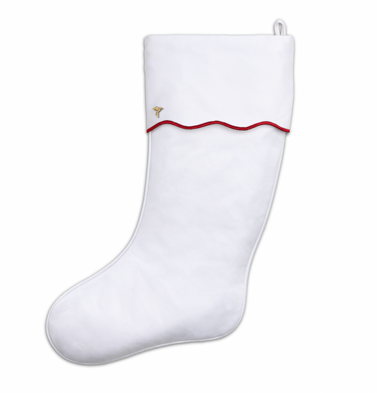 White with Red Scalloped Christmas Stocking with Cuff