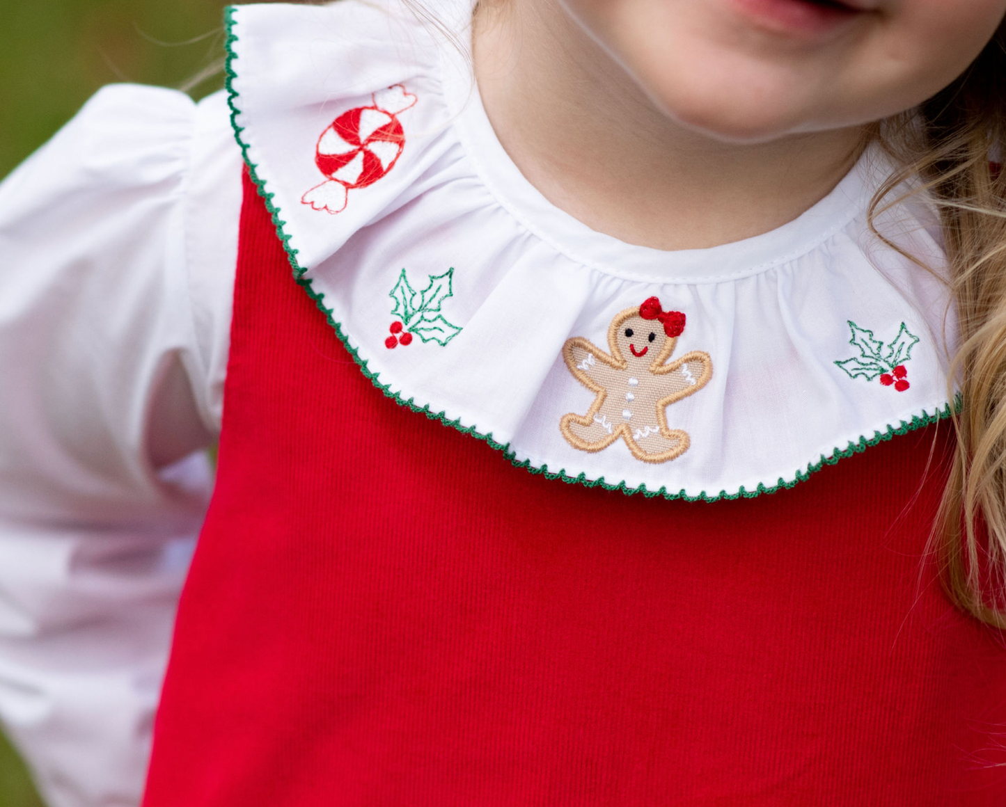 Girl Long Sleeve Blouse with Gingerbread Embroidery