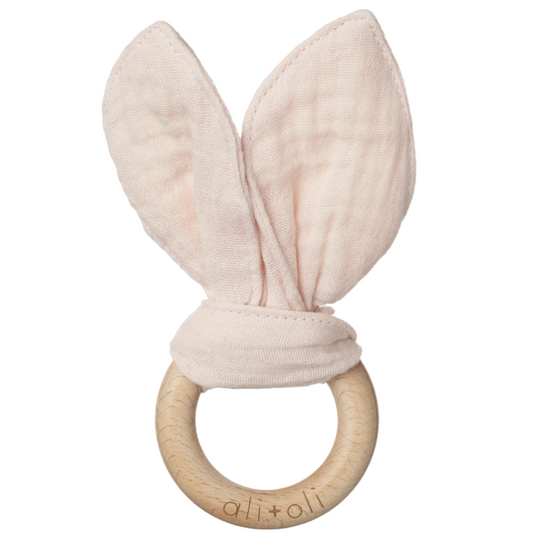 Crinkle Bunny Ears Wooden Ring Teething Toy