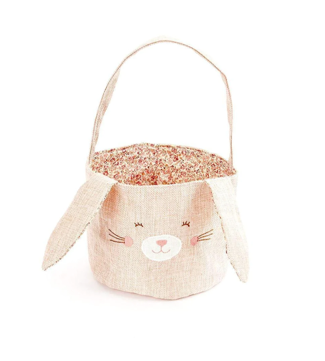 Pink Linen Bunny Basket