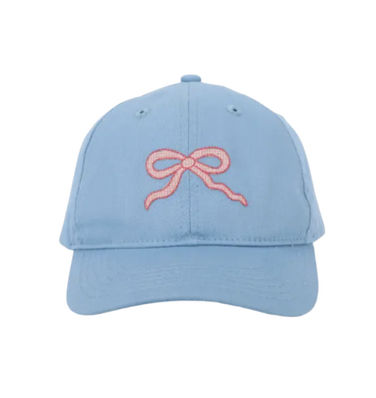 Kids Baseball Hat, Blue with Pink Bow