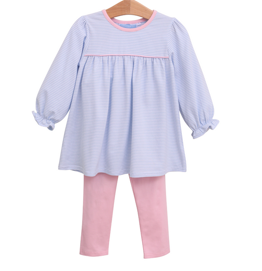 Girl's Ellie Pink & Blue Striped Pants Set