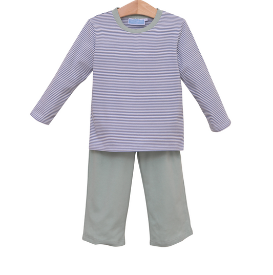 Miller Long Sleeve Pant Set, Sage Stripe