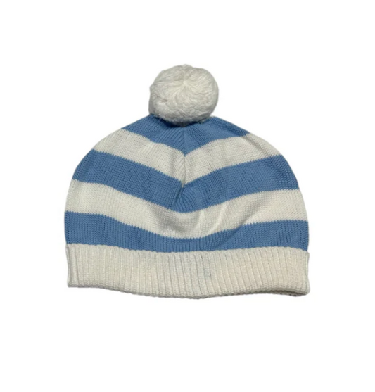 Striped Knit Hat with Pom Pom, Blue