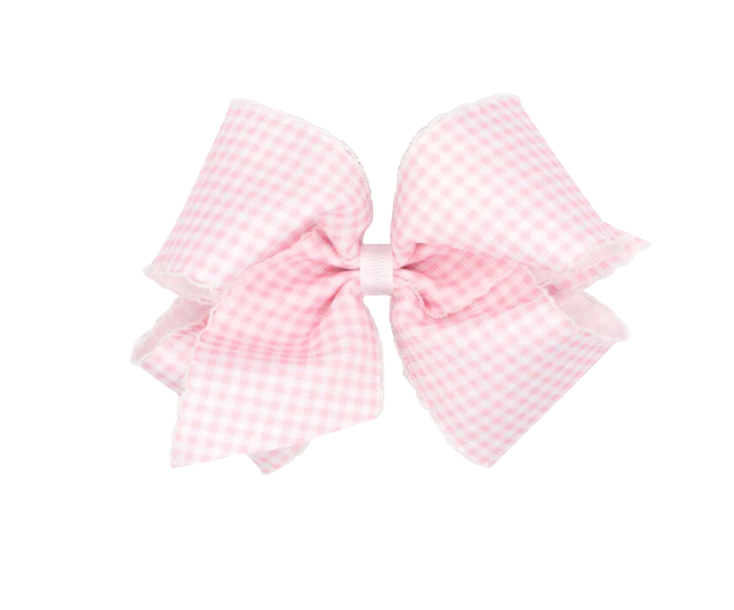 King Gingham Hair Bow, Pink and White