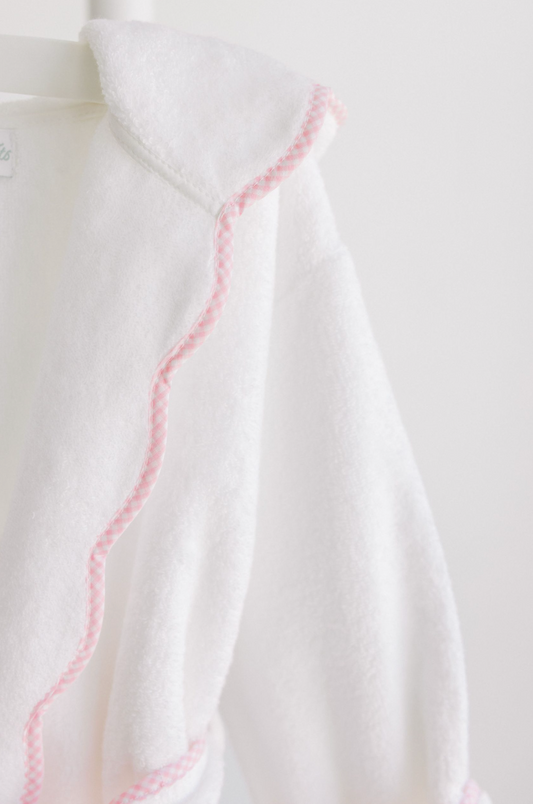 Bath Robe, White with Pink Scallop