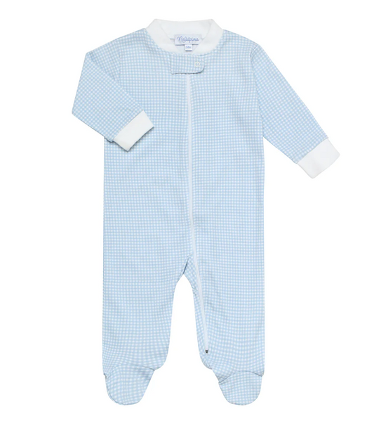 Blue Gingham Zippered Footie