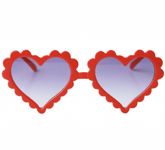 Kids Toddler Scallop Heart Sunglasses: Red